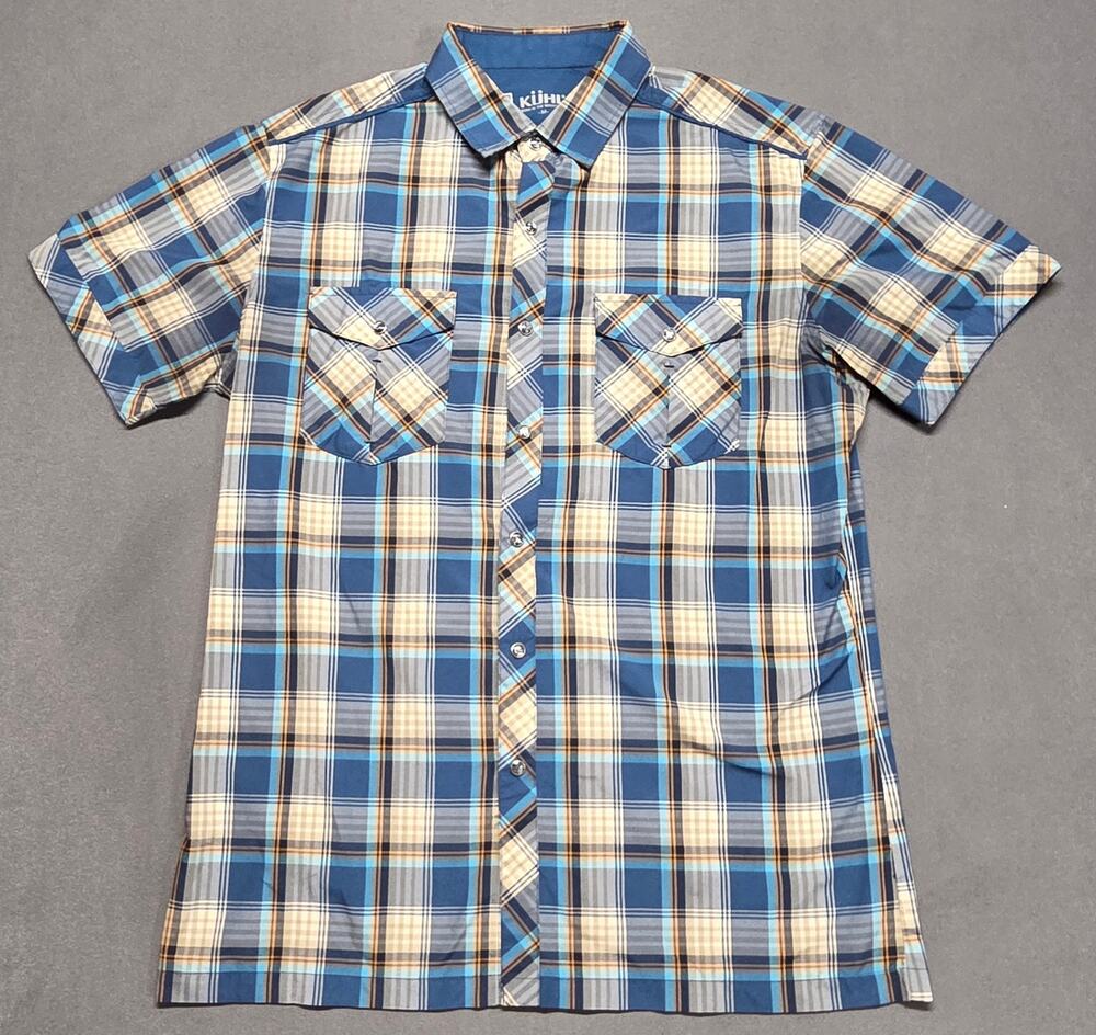 Kuhl Eluxur Pearl Snap Plaid Shirt Men’s  M Short Sleeve Outdoor Hiking Western